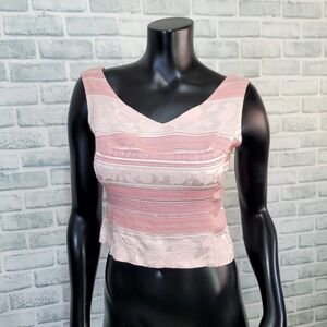 Vintage 90s Wrapper‎ Womens XS Pink Tapestry Knit Crop Tank Top Victorian